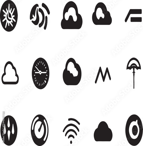 Collection of weather and miscellaneous icons arranged on a white background in a grid pattern