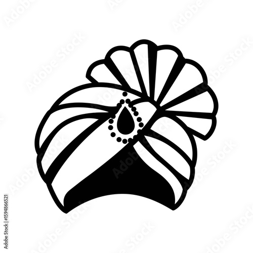 Illustration of a traditional indian wedding turban silhouette