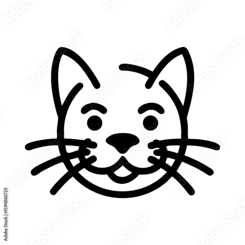 Happy cat face outline with whiskers and ears in a playful expression against a white background
