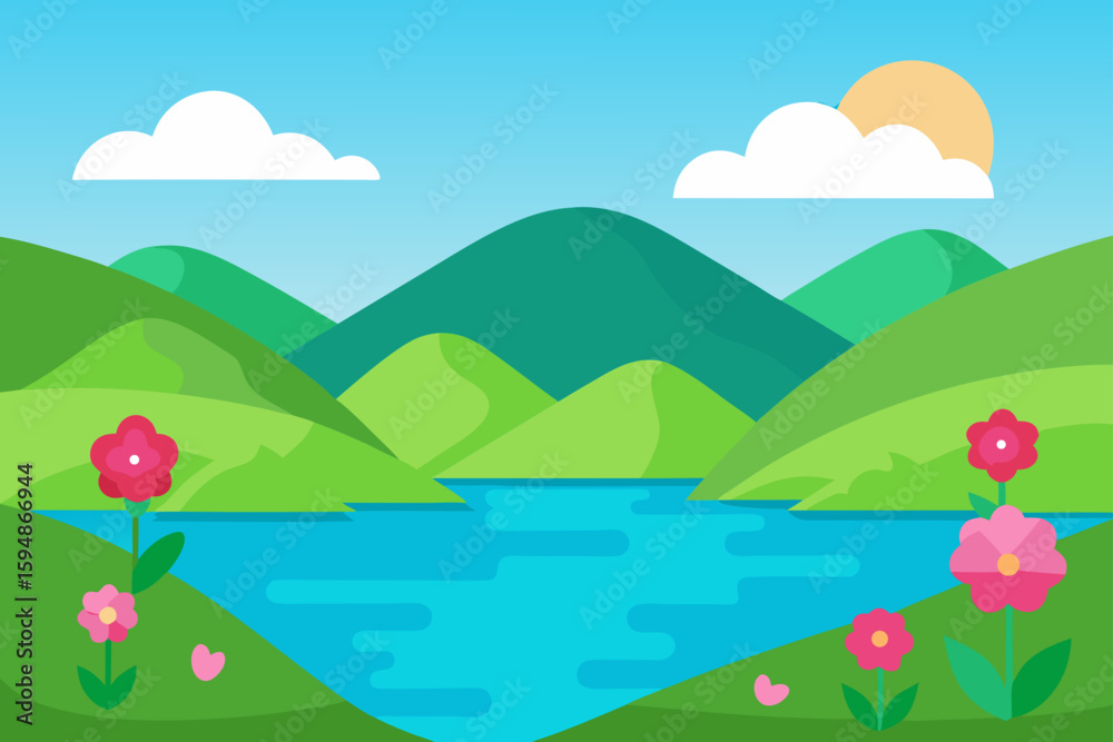 Obraz premium summer landscape with mountains and clouds