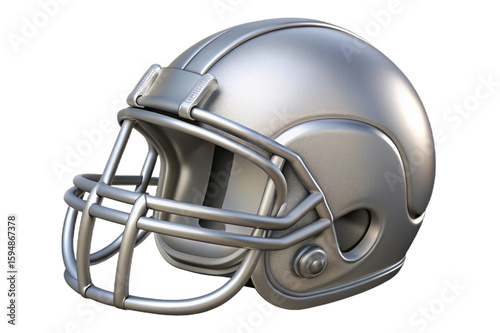 Silver american football helmet with metal face mask isolated on transparent background