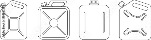 Four distinct jerrycans depicted in outline container fuel