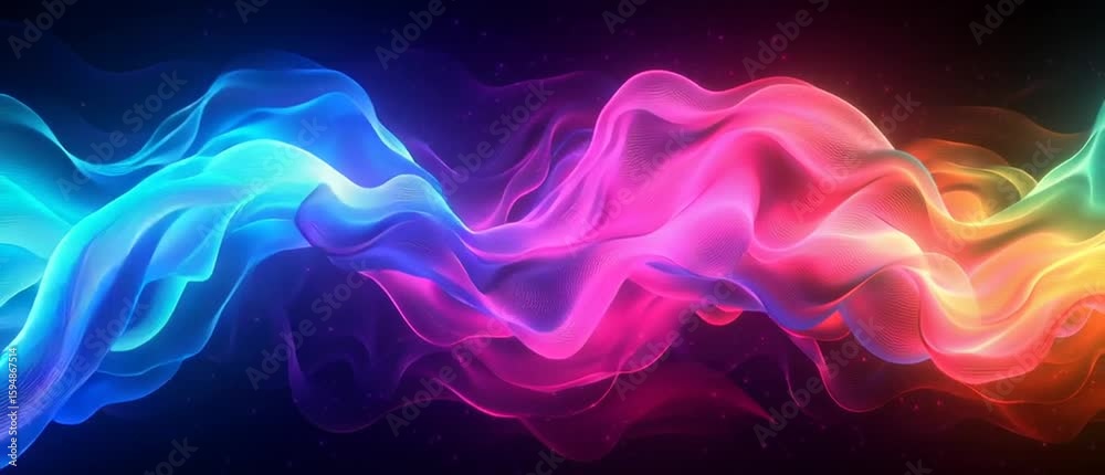 Illustration Abstraite de Lignes Néon Fluides et Lumineuses sur Fond Sombre