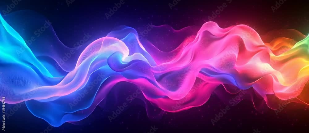 Illustration Abstraite de Lignes Néon Fluides et Lumineuses sur Fond Sombre