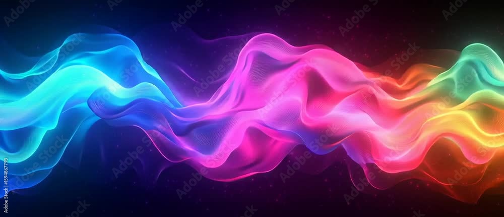 Illustration Abstraite de Lignes Néon Fluides et Lumineuses sur Fond Sombre