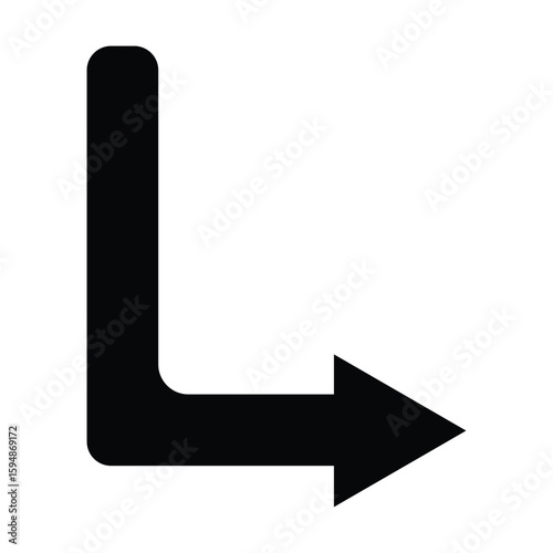 L Shape Arrow Icon Vector – Right Angle Directional Symbol for Navigation, Interface, Turn, and Flow Diagram Design
