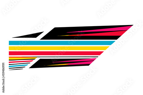Abstract geometric design with vibrant stripes and sharp angles on black background