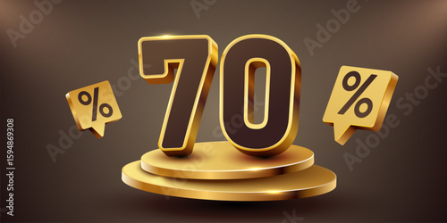 70 percent with podium. Sale, discount or bonus concept. Vector illustration