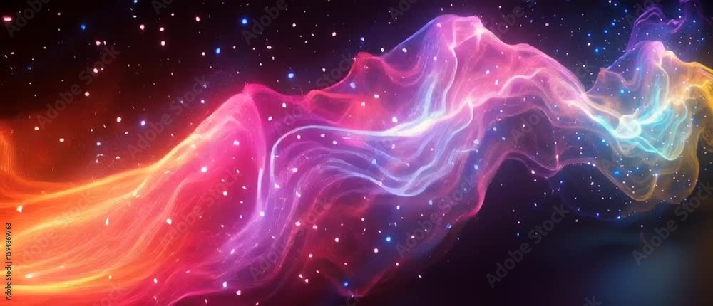 Illustration Abstraite de Lignes Néon Fluides et Lumineuses sur Fond Sombre
