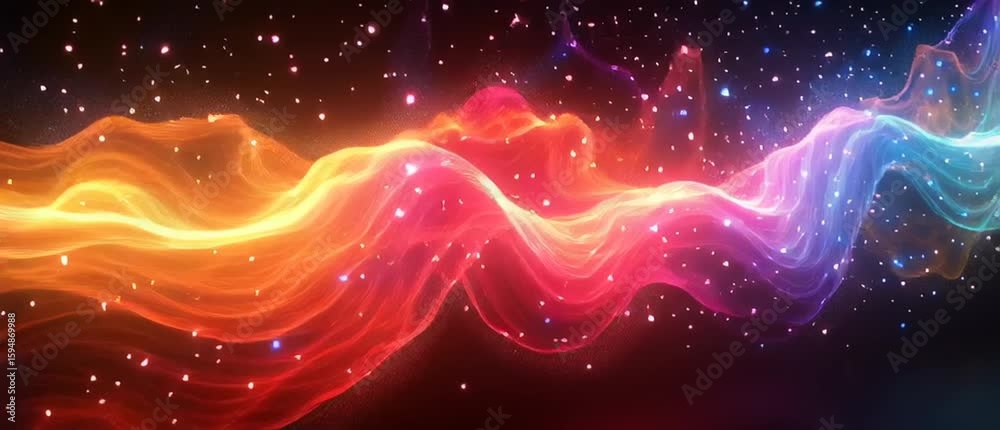 Illustration Abstraite de Lignes Néon Fluides et Lumineuses sur Fond Sombre