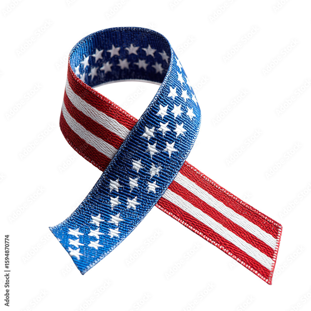 Obraz premium A close up of a ribbon with the american flag design twisted against a black background studio shot