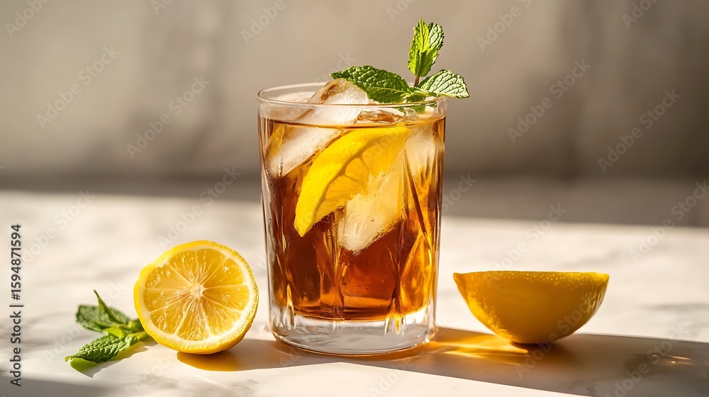Fototapeta premium Refreshing Iced Tea with Lemon and Mint Garnish