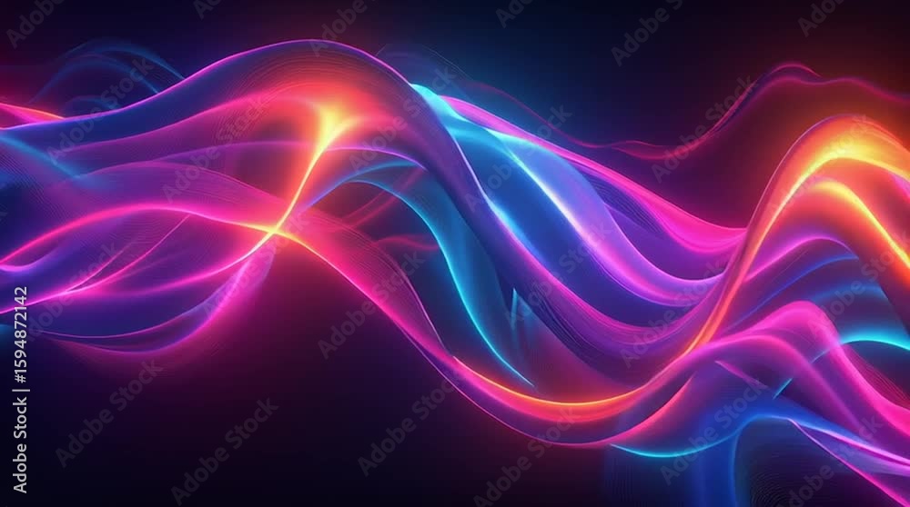 Illustration Abstraite de Lignes Néon Fluides et Lumineuses sur Fond Sombre