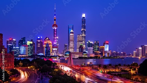 Wallpaper Mural Shanghai Skyline at Dusk: Illuminated Skyscrapers and City Life Torontodigital.ca