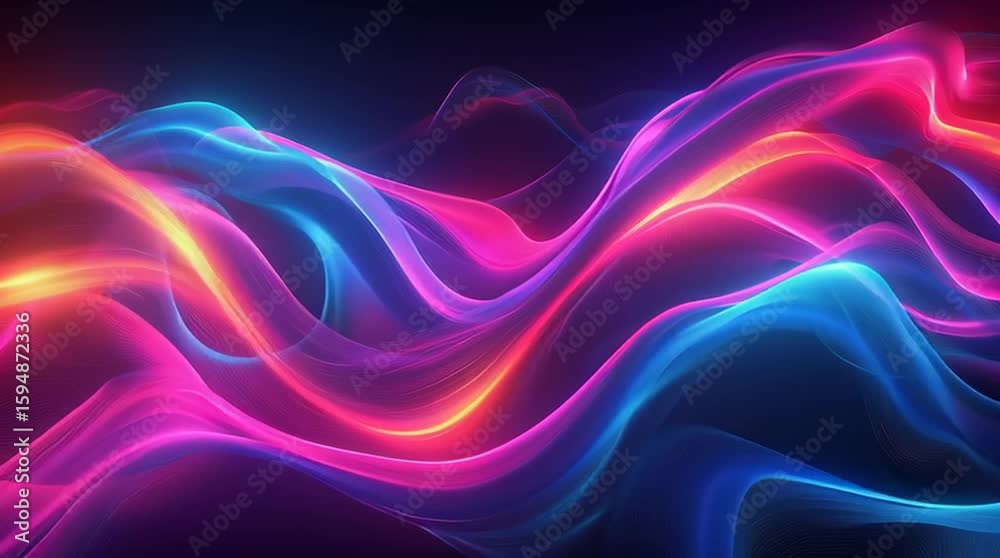 Illustration Abstraite de Lignes Néon Fluides et Lumineuses sur Fond Sombre