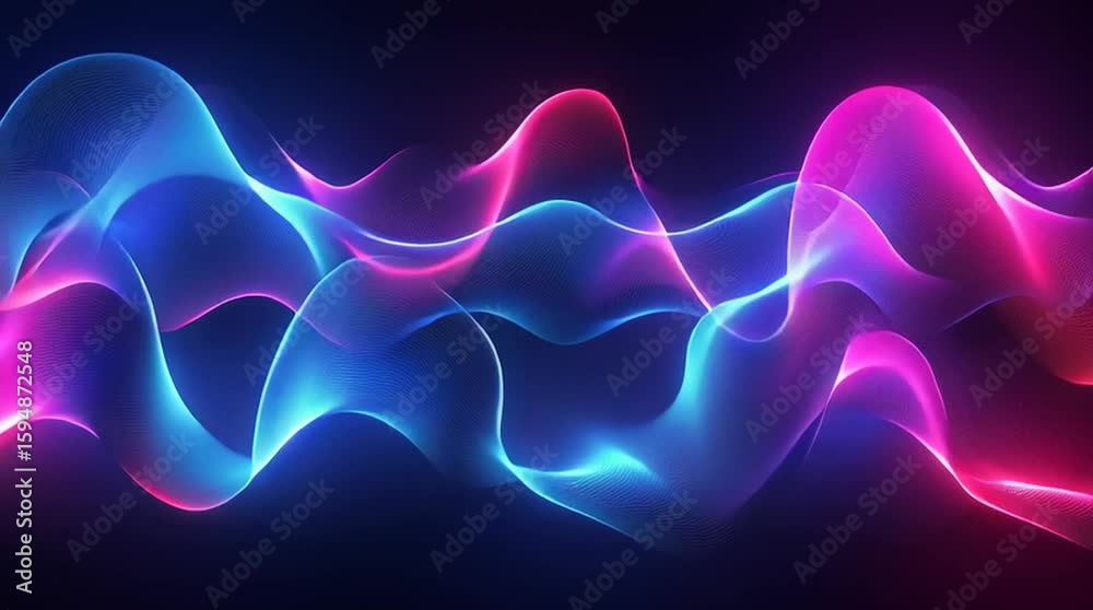 Illustration Abstraite de Lignes Néon Fluides et Lumineuses sur Fond Sombre