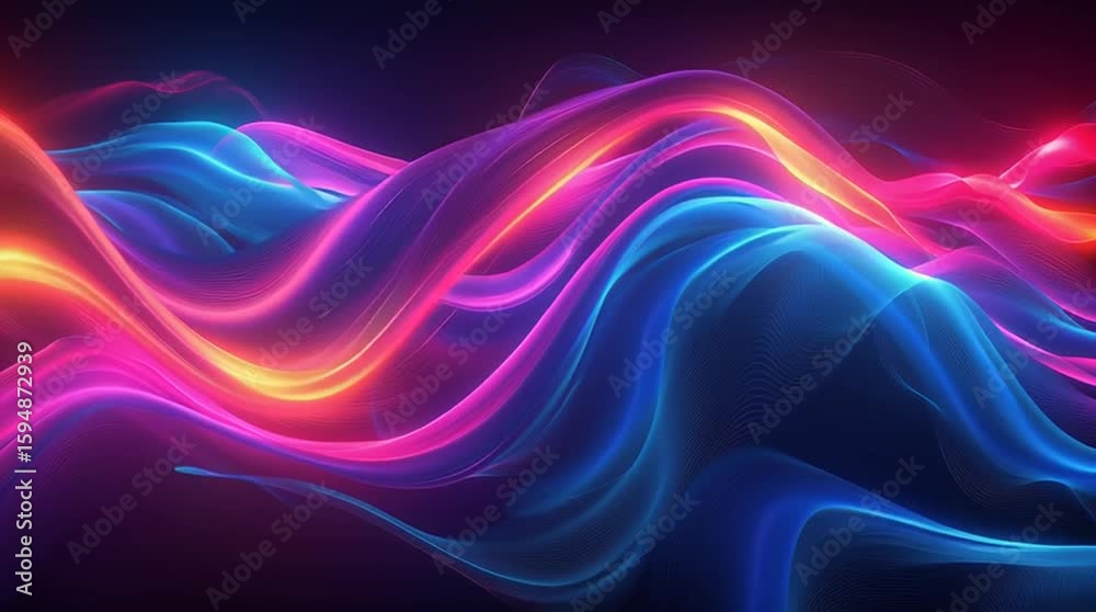 Illustration Abstraite de Lignes Néon Fluides et Lumineuses sur Fond Sombre