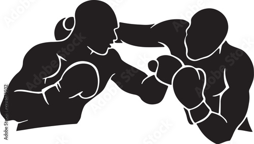 Print Two boxers fighting in a dynamic silhouette