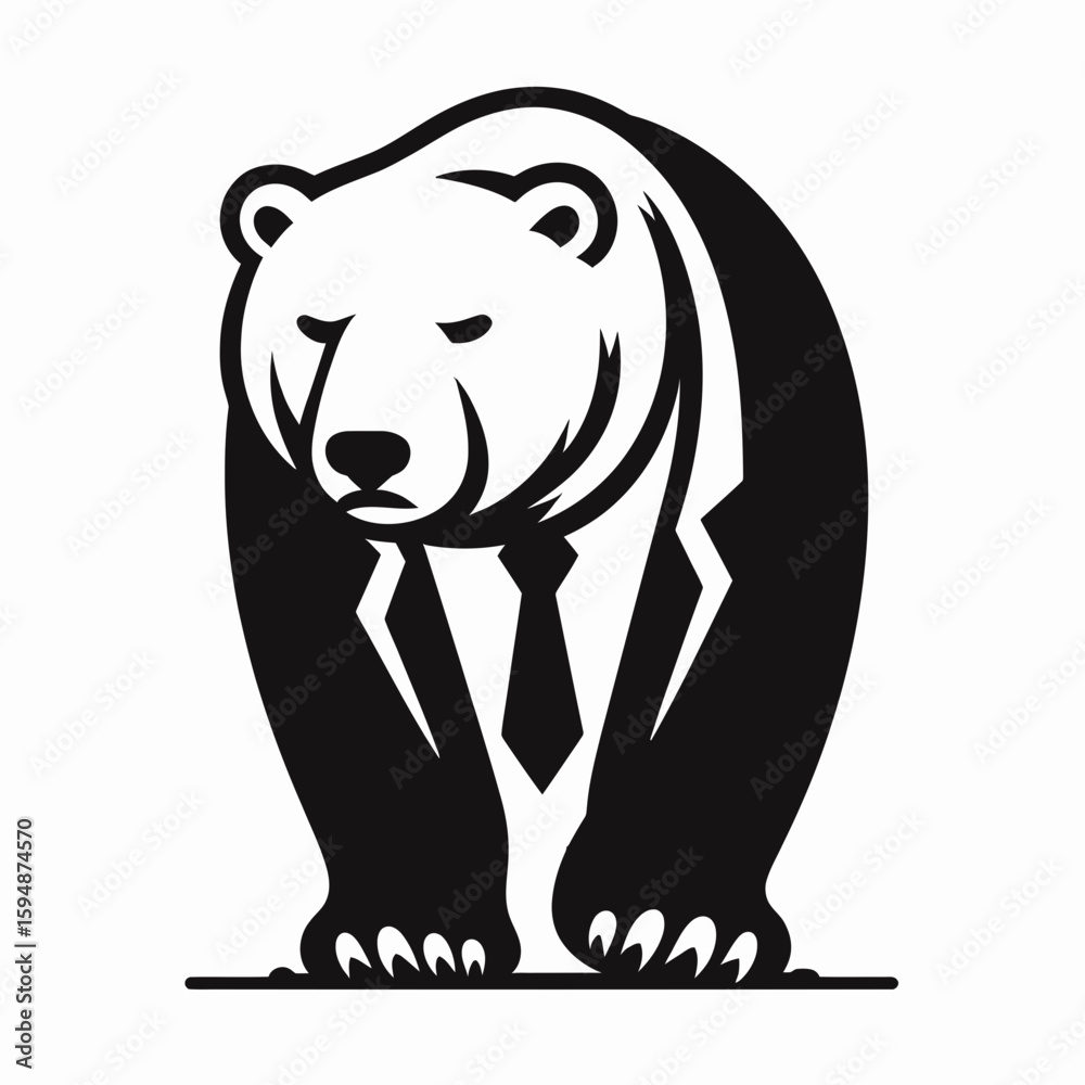 Fototapeta premium A Polar Bear full body wear business suit angry. Corporate Enterprise Entrepreneurship Management Finance Clipart Line Art Vector Illustration. White formal clothing outfit irritated wild.