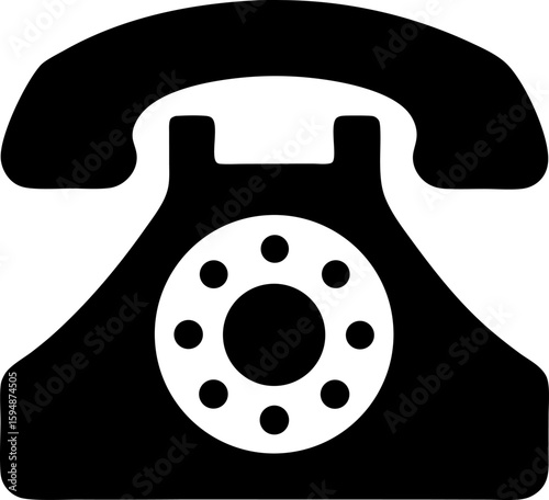 Isolated black and white illustration of a rotary phone with a handset and dial pad