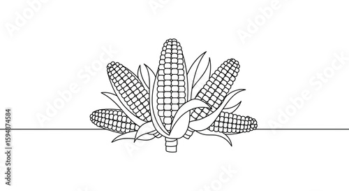 Stylized icon of multiple corn cobs with leaves