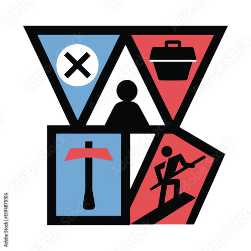 Stylized icons representing different activities and symbols blue