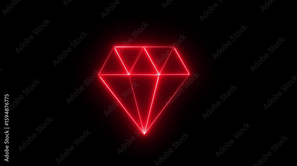 Neon glowing diamond icon on black background Neon glowing diamond icon on black background