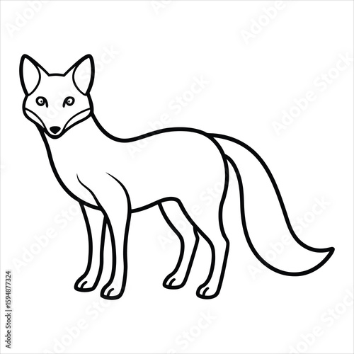 Outline Illustration of a Fox Standing on a White Background in Profile View