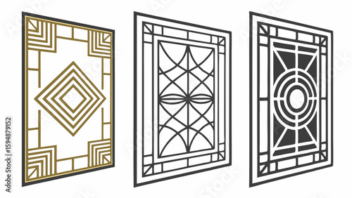 Art Deco geometric laser cut panels set. Elegant vintage ornamental screen designs vector illustration.
