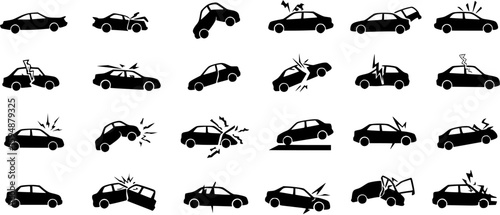 Crashed Cars vector Car accident icons set