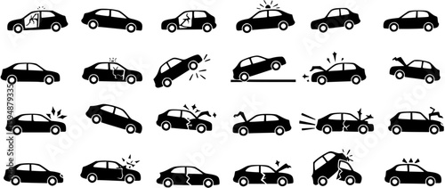 Crashed Cars vector Car accident icons set
