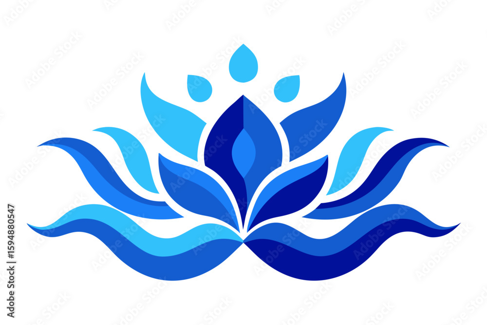 Naklejka premium Abstract blue floral vector illustration with water wave and leaf elements