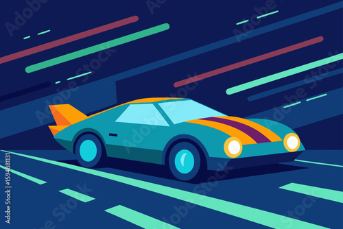 Speeding cars on a blurred city street at night