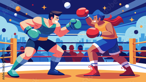 Two boxers in a ring during a competitive match