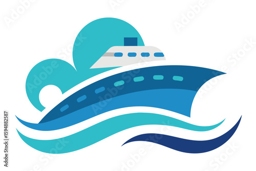 Vibrant cartoon illustration of a yacht boat on the ocean waves, perfect vector art for summer travel and vacation transportation iconography