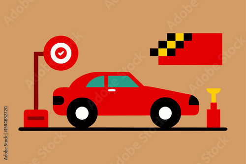 Cartoon car icon representing road travel and auto transport service design