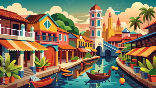 Malacca, Malaysia – Historical churches and river canals meet Chinese shophouses and street markets in this multicultural gem, ideal for colorful vector layers.