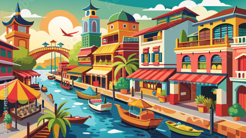 Malacca, Malaysia – Historical churches and river canals meet Chinese shophouses and street markets in this multicultural gem, ideal for colorful vector layers.