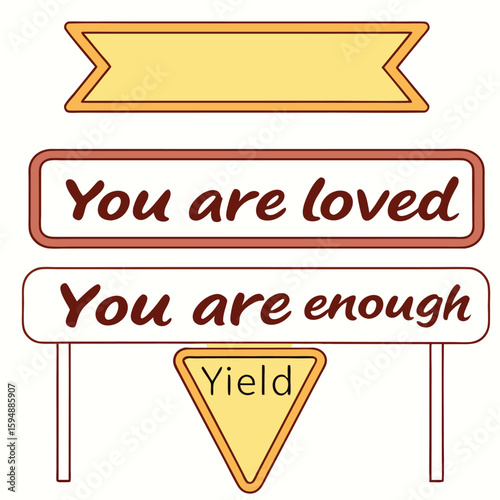 Yellow banner with text signs messages