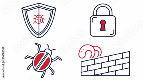 Cybersecurity icons digital data protection internet privacy antivirus malware and firewall threats