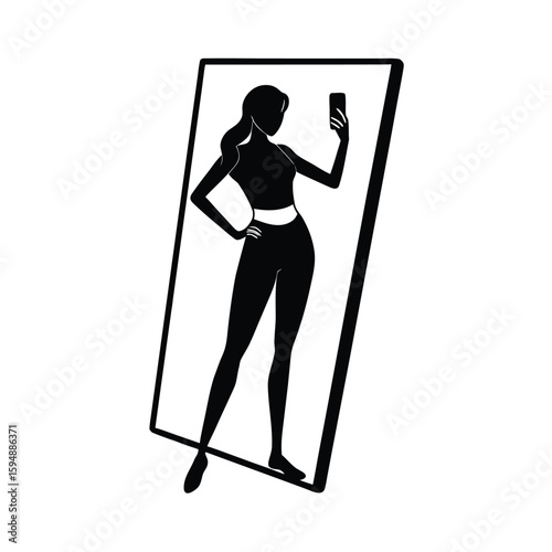 Stylish Girl Standing with One Leg Slightly Forward silhouette Art Vector illustration