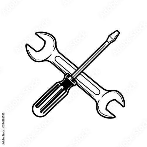 Crossed wrench and screwdriver icon in simplistic vector design