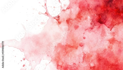 Vibrant watercolor texture in red and pink splashes. Abstract art piece with ample free space for creative use, perfect for backgrounds or artistic projects.