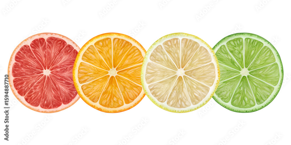 Fototapeta premium citrus fruit slices horizontal illustration