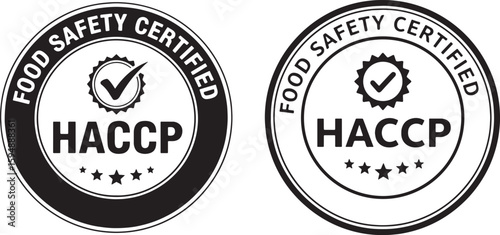 H A C P food safety certification seals HACCP certified, haccp, food safety, certified, seal, stamp, approval, quality, assurance, checklist, stars, black and white, vector, graphic, emblem, badge, co