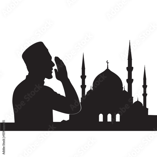 Mosque silhouette with minarets in Istanbul