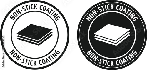 Layered material non stick coating symbol graphic icon, non stick coating, symbol, layered material, graphic, icon, circular, text, black and white, design, illustration, kitchenware, cookware, materi
