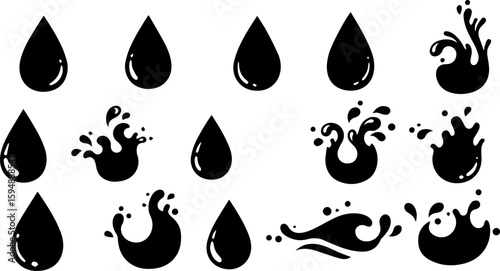 Vector art set of black silhouette tribal fire flower and bird leaf symbols