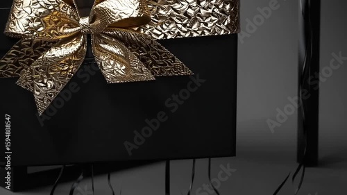 Luxurious dark-hued packaging with metallic fastening and matching inflated sphere on premium surface