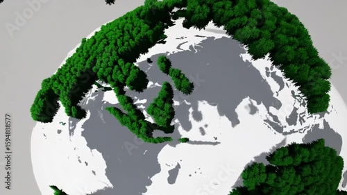 World Map Composed of Green Trees Symbolizing Global Environmental Awareness and Sustainability